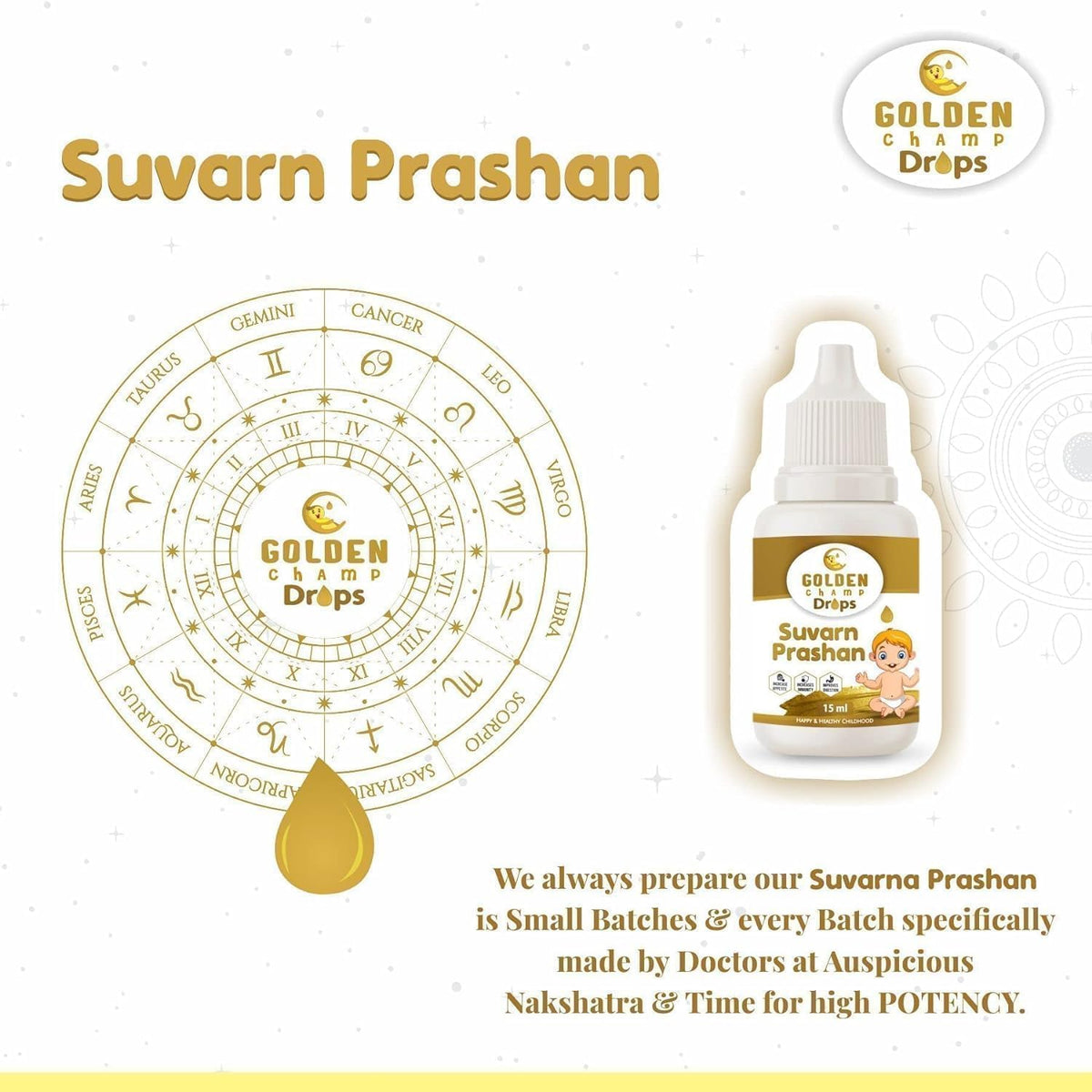HENU Swarna Prashana Drops with Gold Ash - Ayurvedic Immune Support for Children (15 ml) - görsel 1