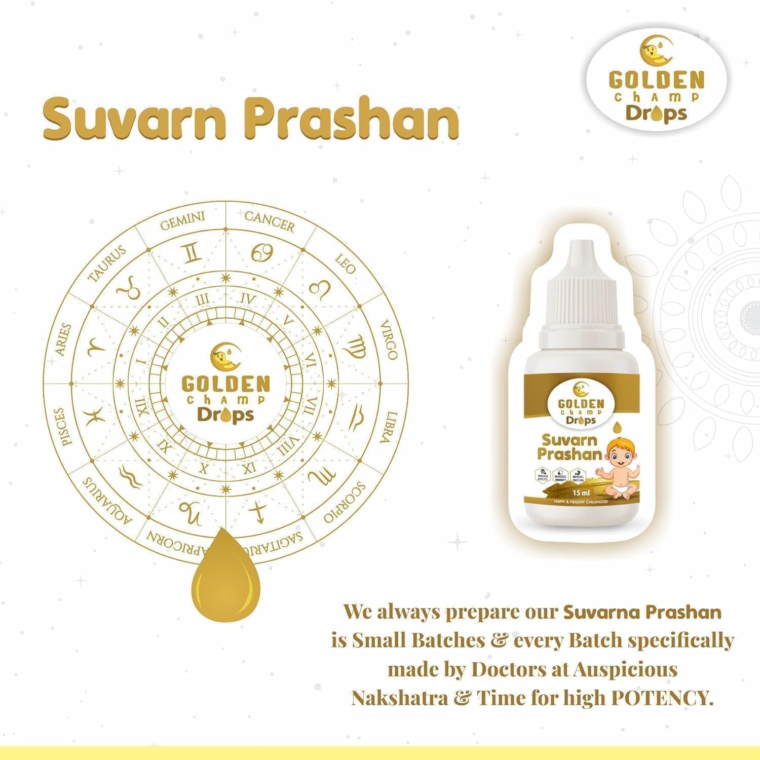 HENU Swarna Prashana Drops with Gold Ash - Ayurvedic Immune Support for Children (15 ml) - görsel 1