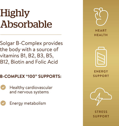 Solgar B-Complex 50, 100 Vegetable Capsules - Energy Metabolism & Nervous System Support