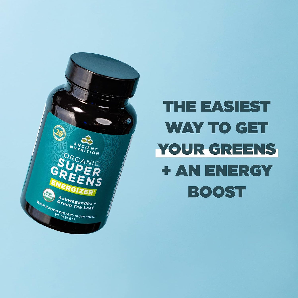 Ancient Nutrition Supergreens Energizer Tablets, Organic Superfood Tablets with Caffeine, for Digestive and Energy Support, 90 Count - görsel 7
