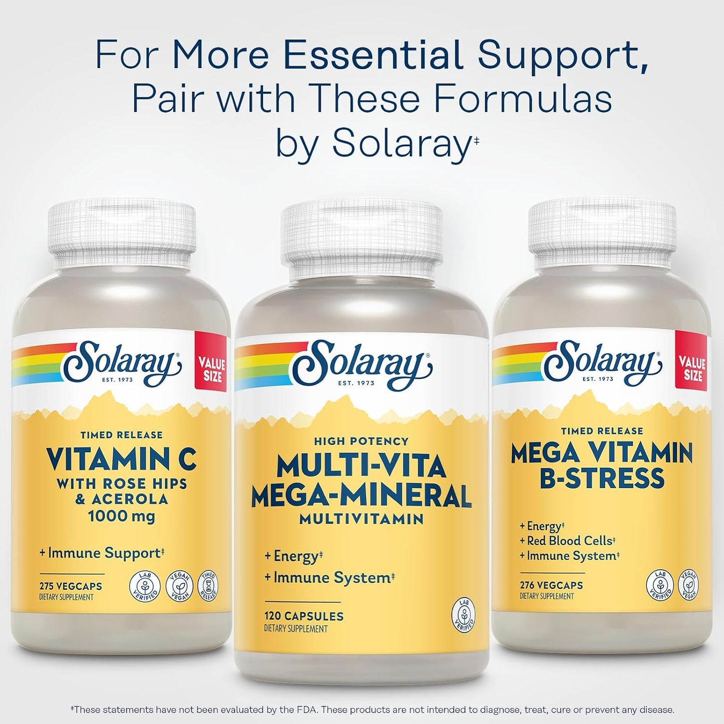 SOLARAY Multi-Vita Mega-Mineral Multivitamin for Women and Men – Energy & Immune Support with Vitamin D, C, Magnesium, Zinc, Iron, 120 Capsules - görsel 6