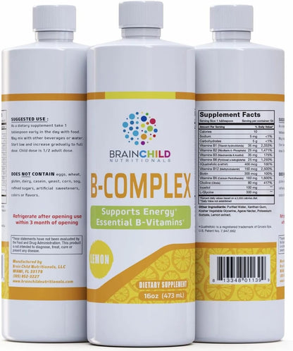 BrainChild B-Complex Liquid – Methylated B Vitamins for Energy, Stress & Mood – 473 ml (Lemon)