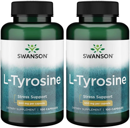 Swanson L-Tyrosine 500 mg - 100 Capsules - Stress Support & Brain Health Supplement