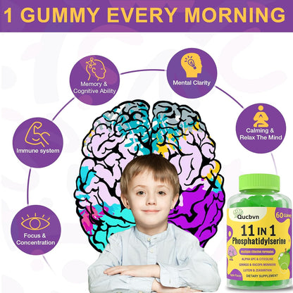 Qucbvn Phosphatidylserine Gummies - Brain Supplement for Memory, Focus and Concentration with Alpha GPC, B6 & B12 - 120 Gummies