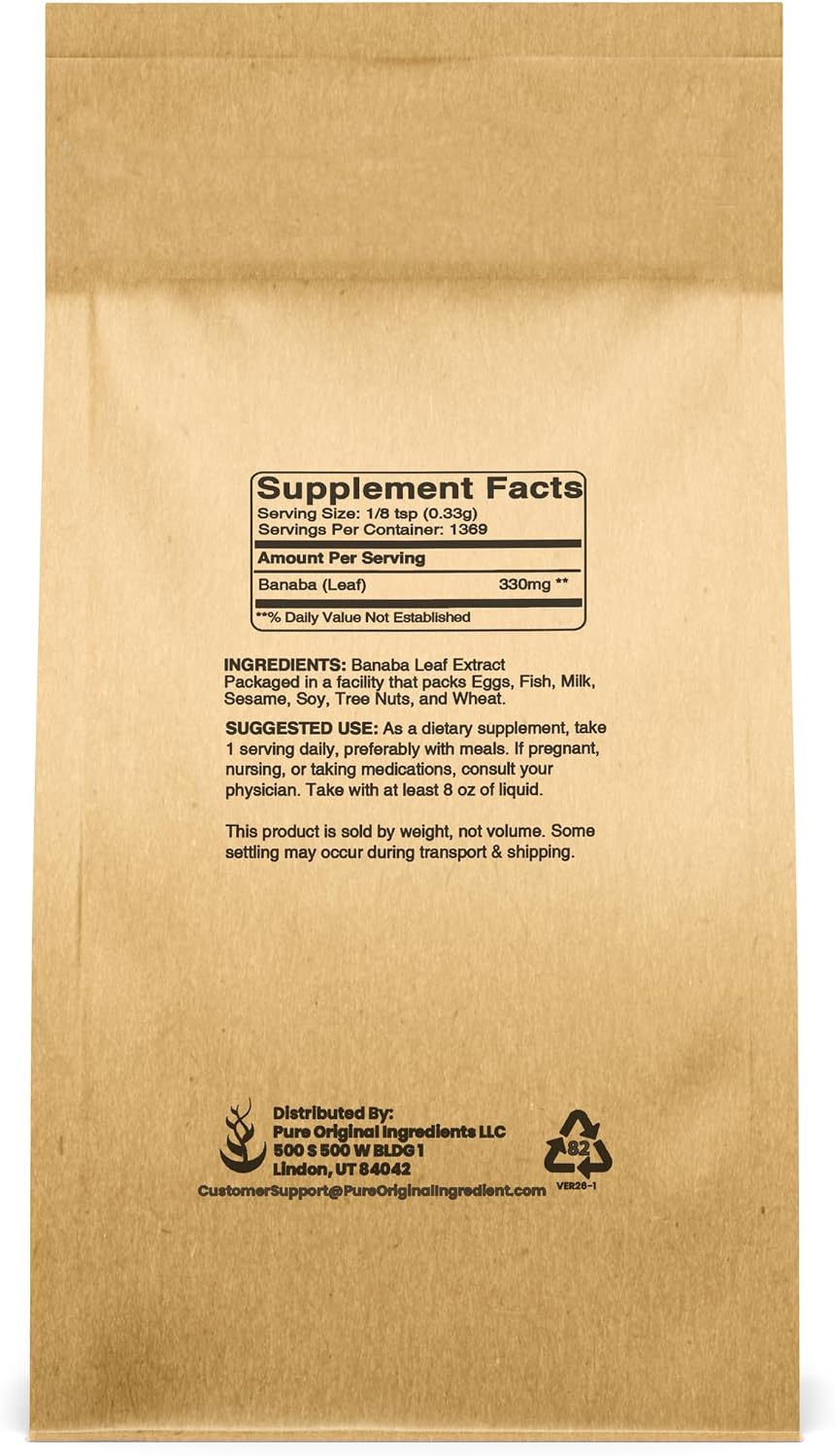 PURE ORIGINAL INGREDIENTS Banaba Leaf Powder (454 g) Always Pure, No Fillers or Additives, Non-GM - görsel 2