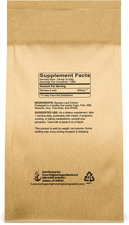 PURE ORIGINAL INGREDIENTS Banaba Leaf Powder (454 g) Always Pure, No Fillers or Additives, Non-GM