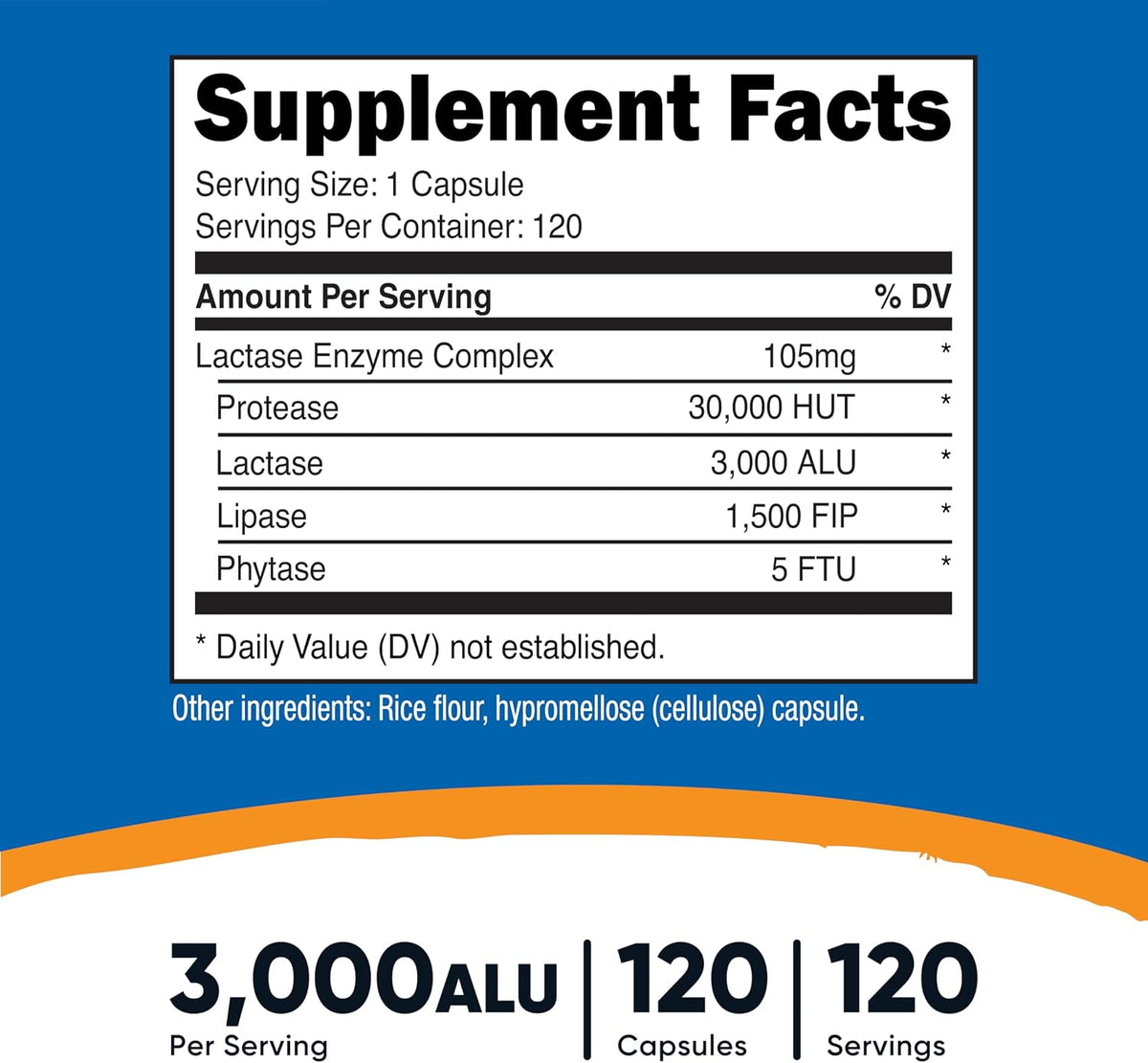Nutricost Lactase Enzyme Complex 3,000 FCC ALU, 120 Vegetarian Capsules - görsel 2