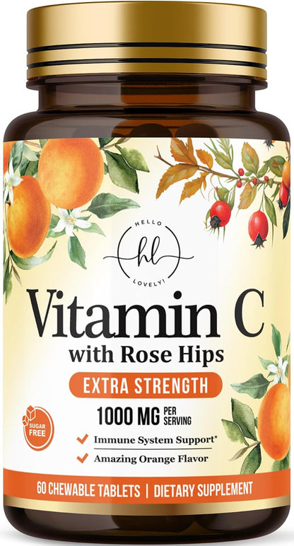 Hello Lovely! Vitamin C 1000mg Chewable Tablets with Rose Hips & Bioflavonoids