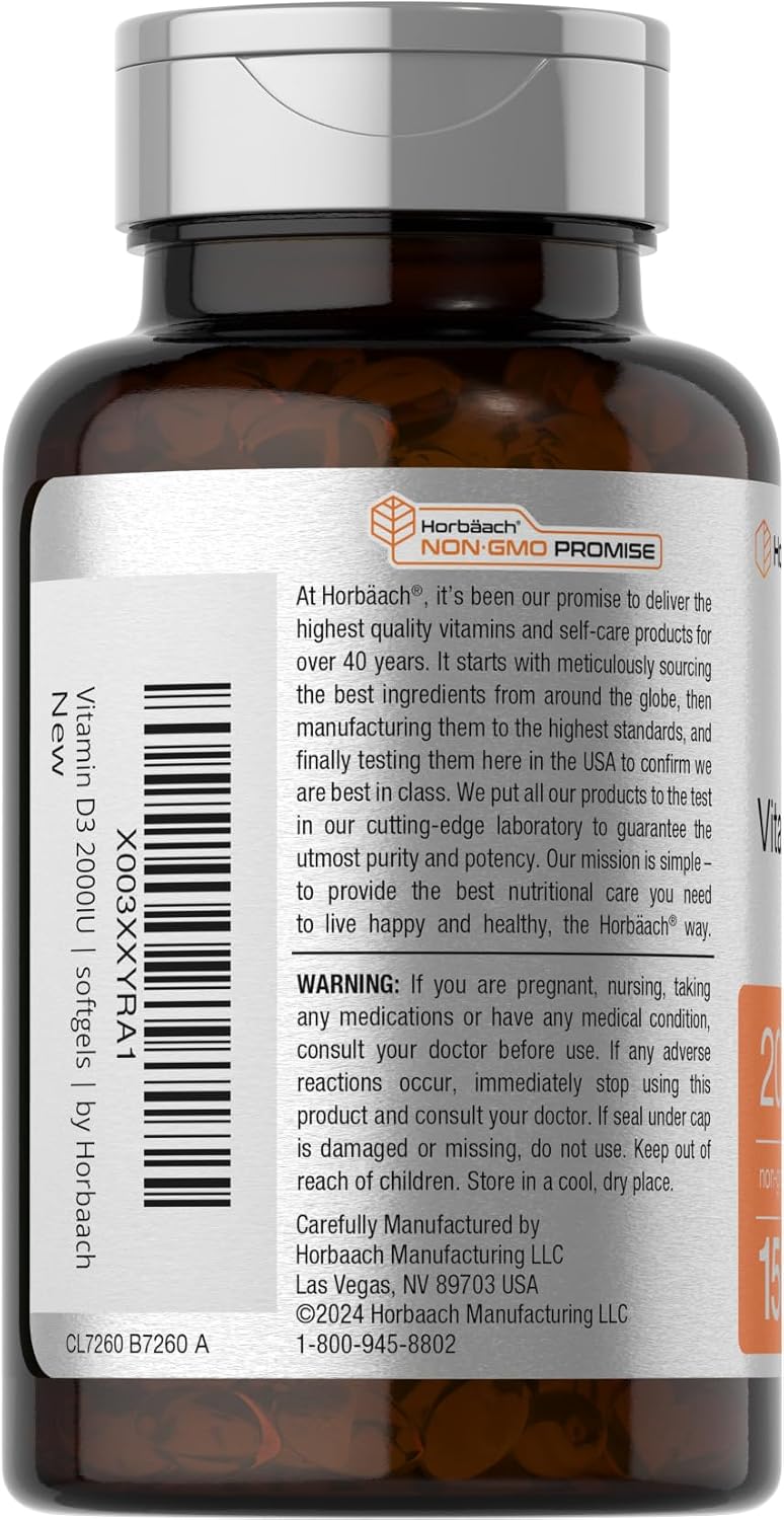 Horbaach Vitamin D3 2000 IU Softgels | 150 Count | Cholecalciferol Supplement - görsel 3