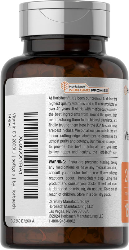 Horbaach Vitamin D3 2000 IU Softgels | 150 Count | Cholecalciferol Supplement