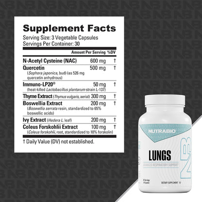 NutraBio Lungs Supplement - Respiratory and Immune Health Support with Immuno-LP20 - 90 Capsules