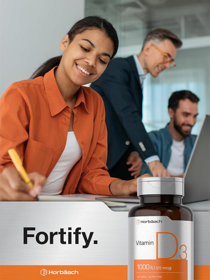 Horbäach Vitamin D3 1000IU (25mcg) Softgels | 180 Count | High Potency Formula | Non-GM & Gluten-free Supplement