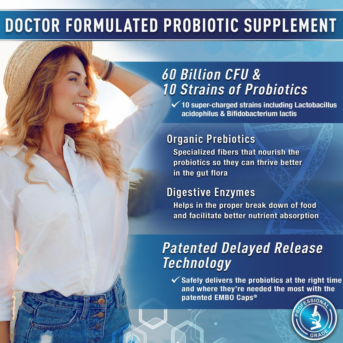 Purely Optimal Probiotics for Digestive Health, 60 Billion CFU – Delayed-Release with Digestive Enzymes & Organic Prebiotics, 30 Capsules - görsel 4