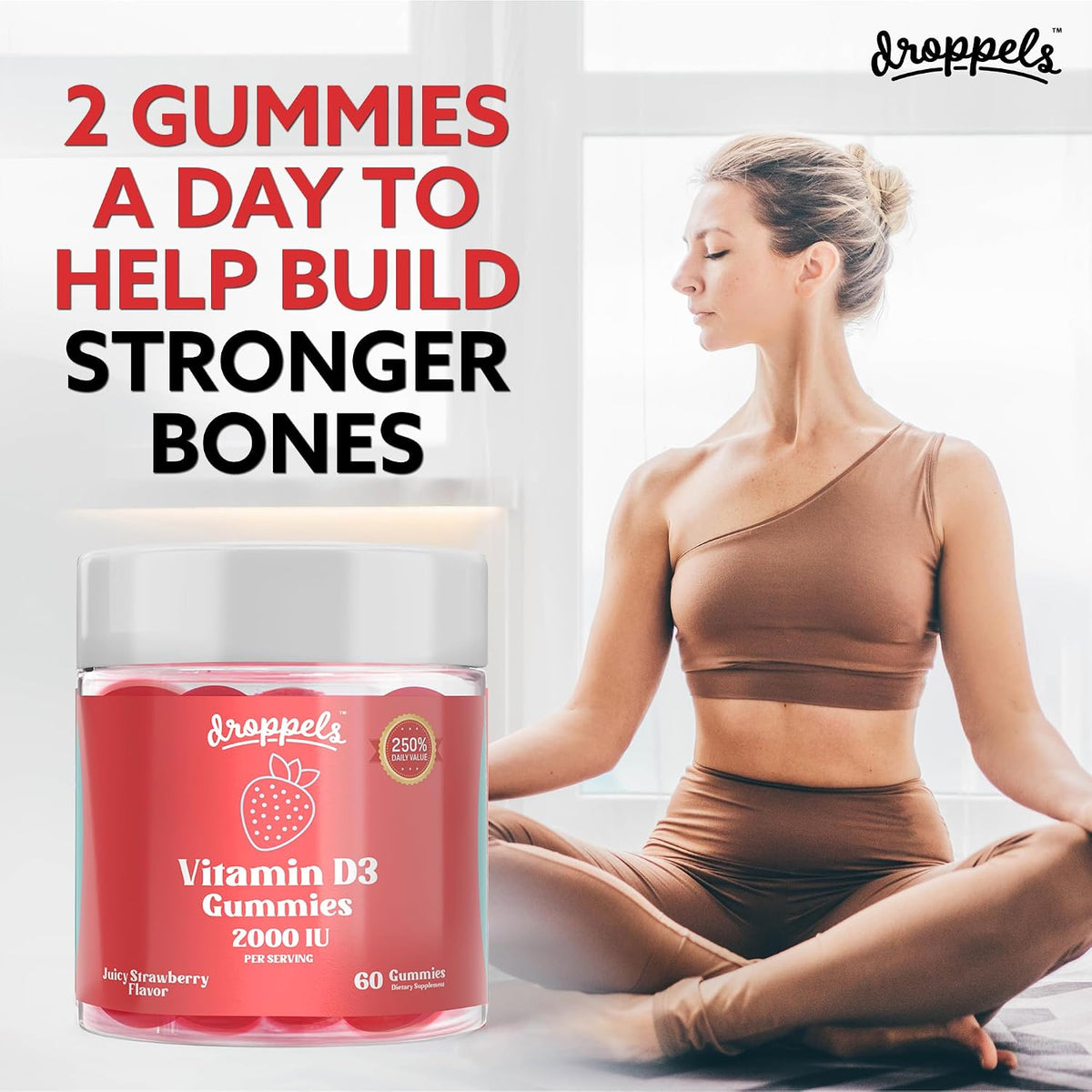 Vitamin D3 Gummies 2000 IU – Extra Strength, Vegetarian, Pectin Plant-Based Vitamin D Gummies for Bone Health Support – Juicy Strawberry Flavour, 60 Count (1 Month's Supply) - görsel 4