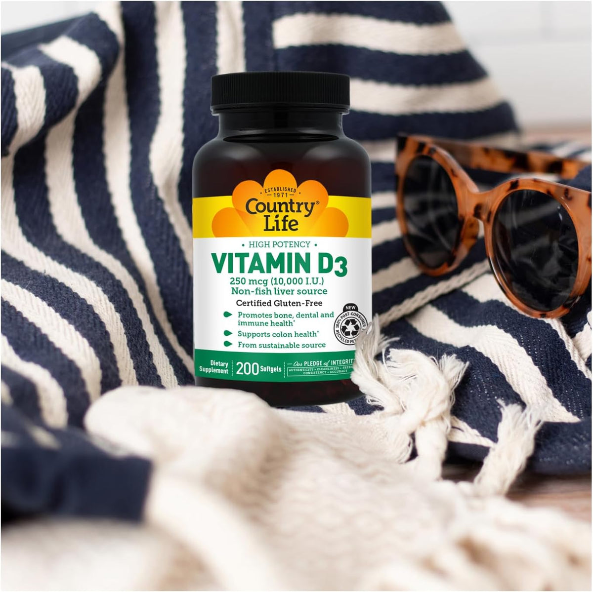 Country Life Vitamin D3 10,000 IU – High Potency Non-Fish Source – Bone and Immune Support – Certified Gluten-Free – 200 Softgels - görsel 8