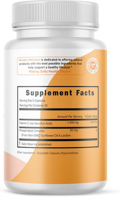 Humble Liposomal Vitamin C - Advanced Absorption Formula | Powerful Antioxidant, Immune Support, Brain Health | Non-GMO, Soya-Free, Gluten-Free, Dairy-Free