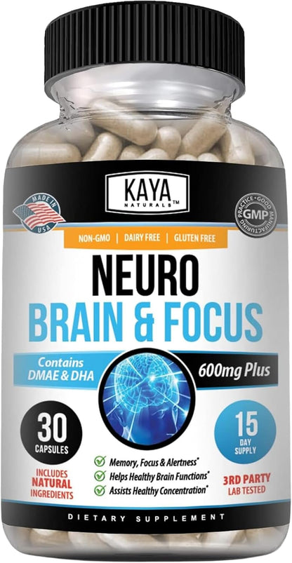 Kaya Naturals Neuro Brain – Nootropic Brain Support Supplement for Memory, Focus & Concentration (180 Capsules)