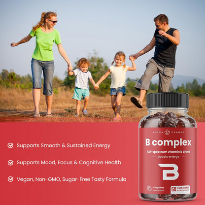 NutraChamps Vitamin B Complex Gummies – Complete B Vitamin Supplement with Methylcobalamin