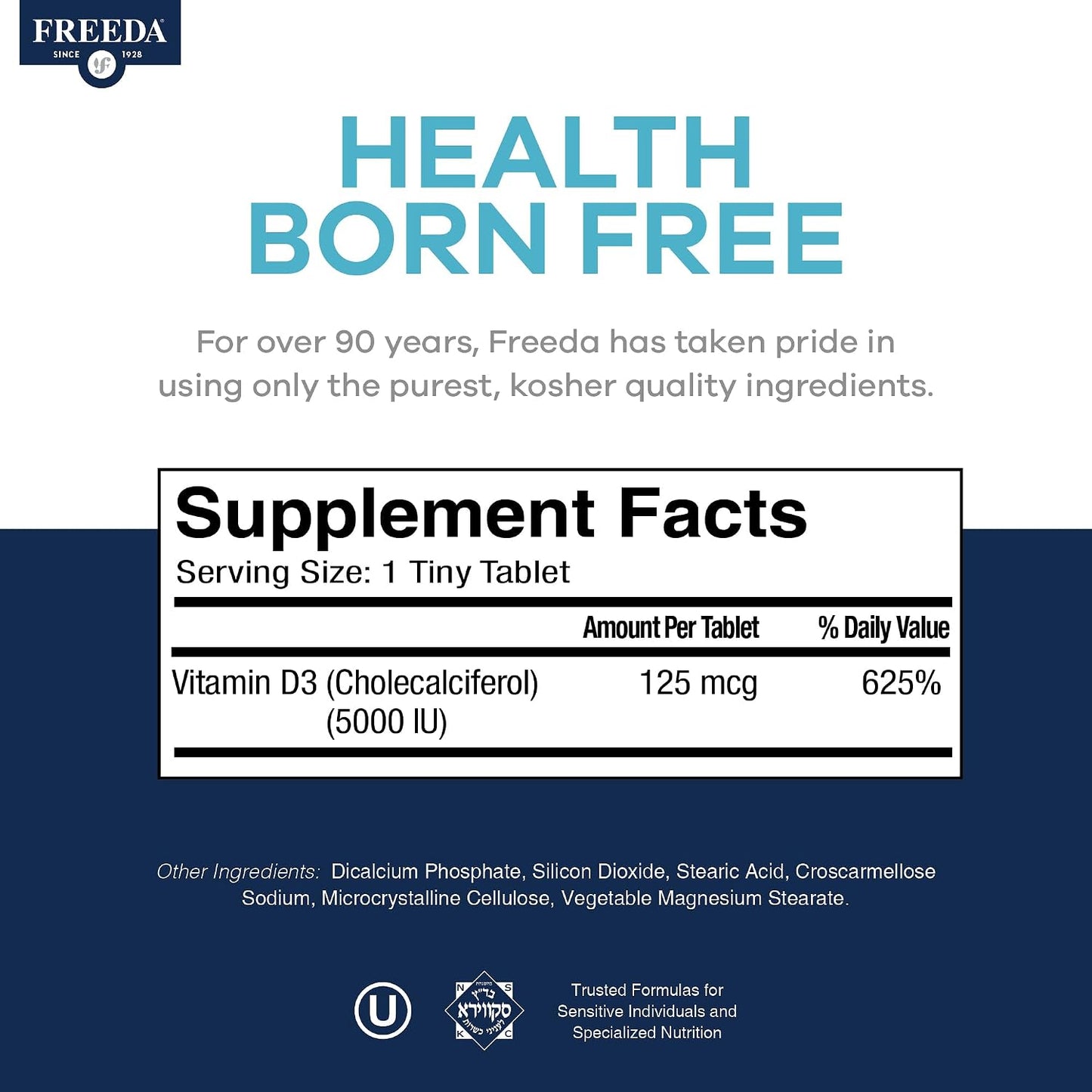FREEDA Vitamin D3 5000 IU – Pure High Strength Kosher Supplement Tablets – For Bone and Muscle Health, Calcium Absorption, Immune Function – 250 Tablets - görsel 4