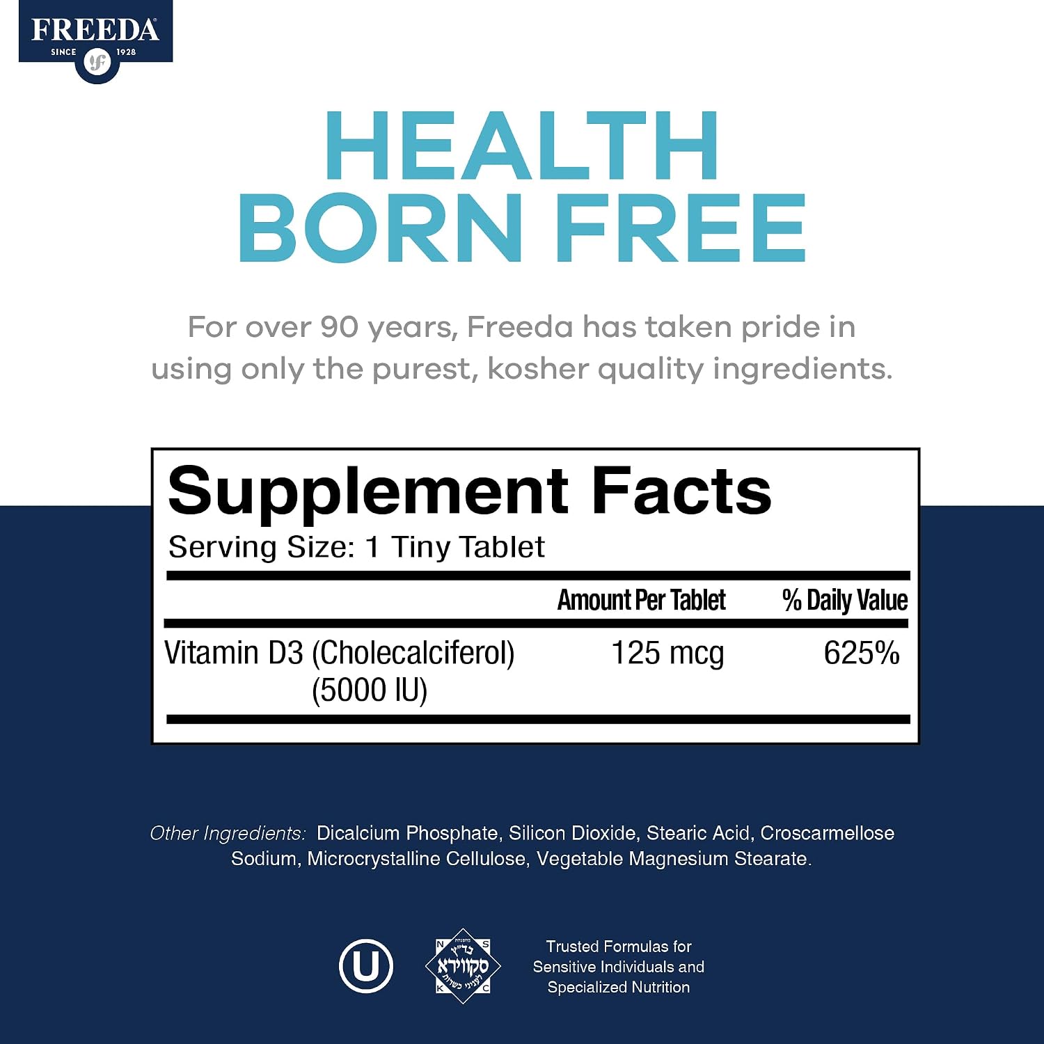 FREEDA Vitamin D3 5000 IU – Pure High Strength Kosher Supplement Tablets – For Bone and Muscle Health, Calcium Absorption, Immune Function – 250 Tablets - görsel 4