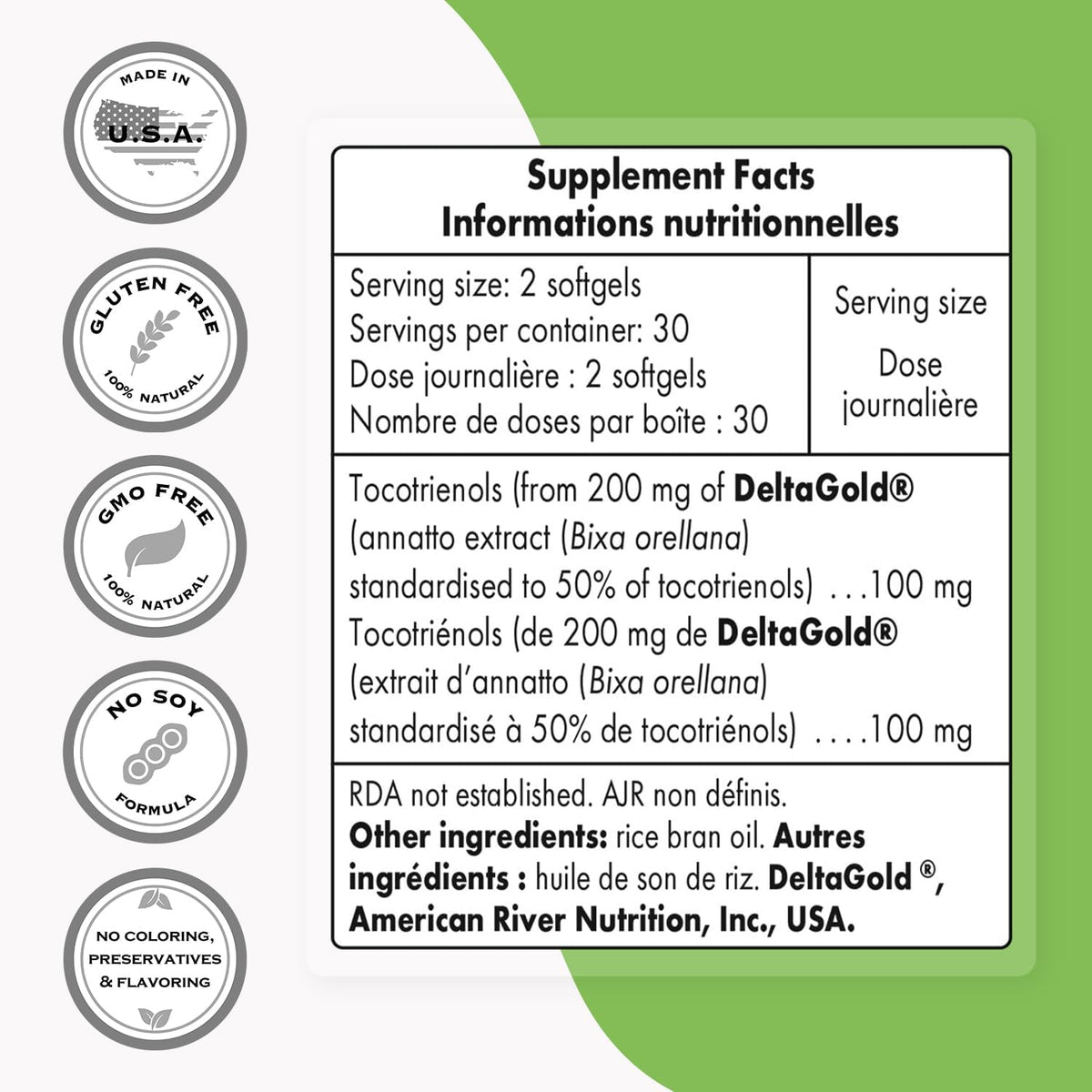 Supersmart - Annatto Tocotrienols 100 mg per Day (DeltaGold Vitamin E) - Tocotrienols Supplement | Non-GMO & Gluten-free - 60 Softgels - görsel 3