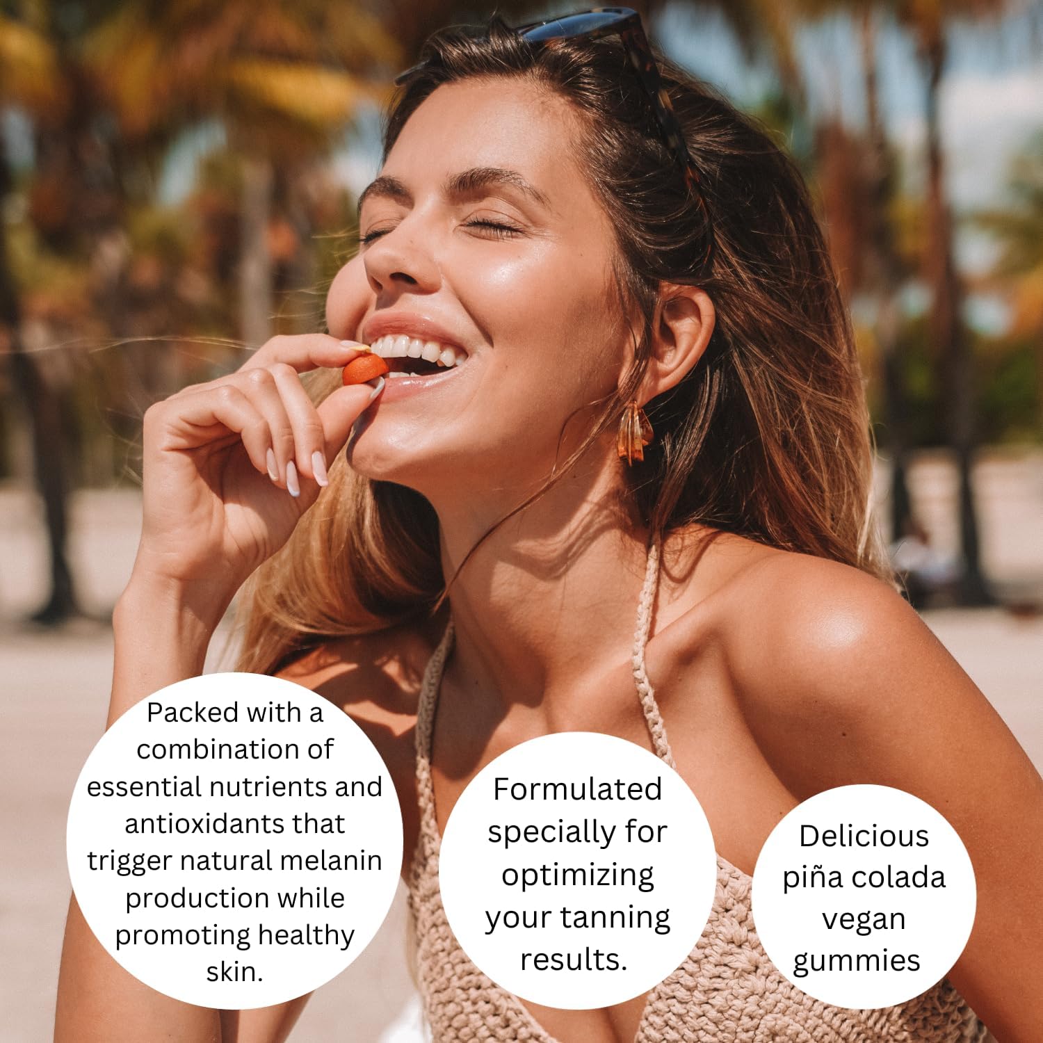 Summer Glow Tanning Gummies - Miami Vice Flavour - Pineapple, Coconut, & Strawberry - Vegan - Gluten-Free - Dairy-Free - Natural Ingredients - Essential Nutrients - Travel Size - 30-Day Supply - görsel 4