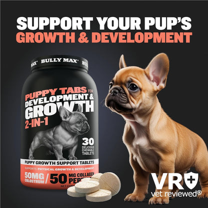 Bully Max 2-in-1 Puppy Vitamins - 30 Chewable Tablets for Growth and Development of Puppies - Multivitamin Treats and Essential Dog Supplements for Small Dogs and Large Breed Growing Pups - 2 Bottles