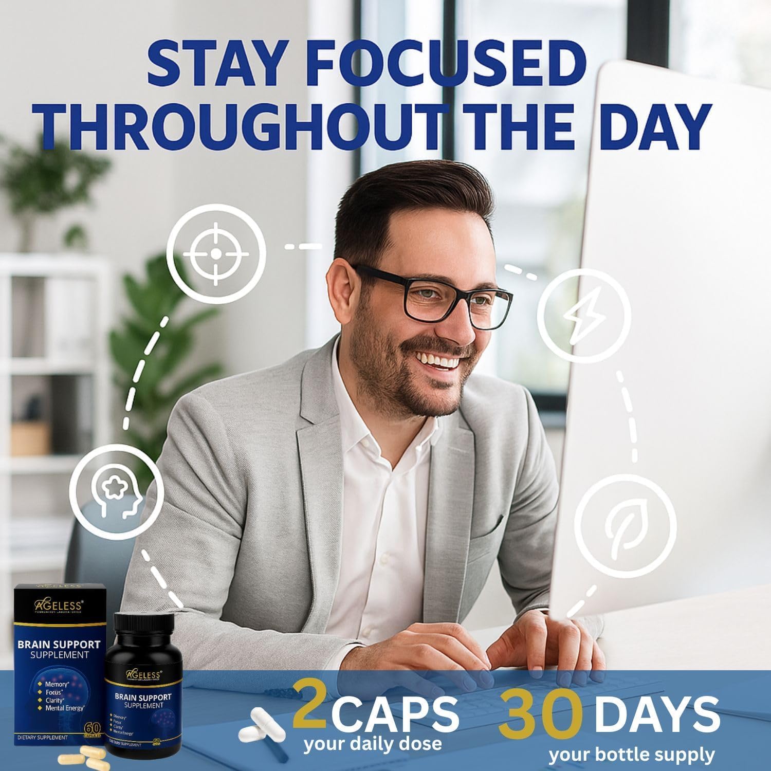 Ageless Brain Supplement for Memory and Focus, 60 Capsules - görsel 4