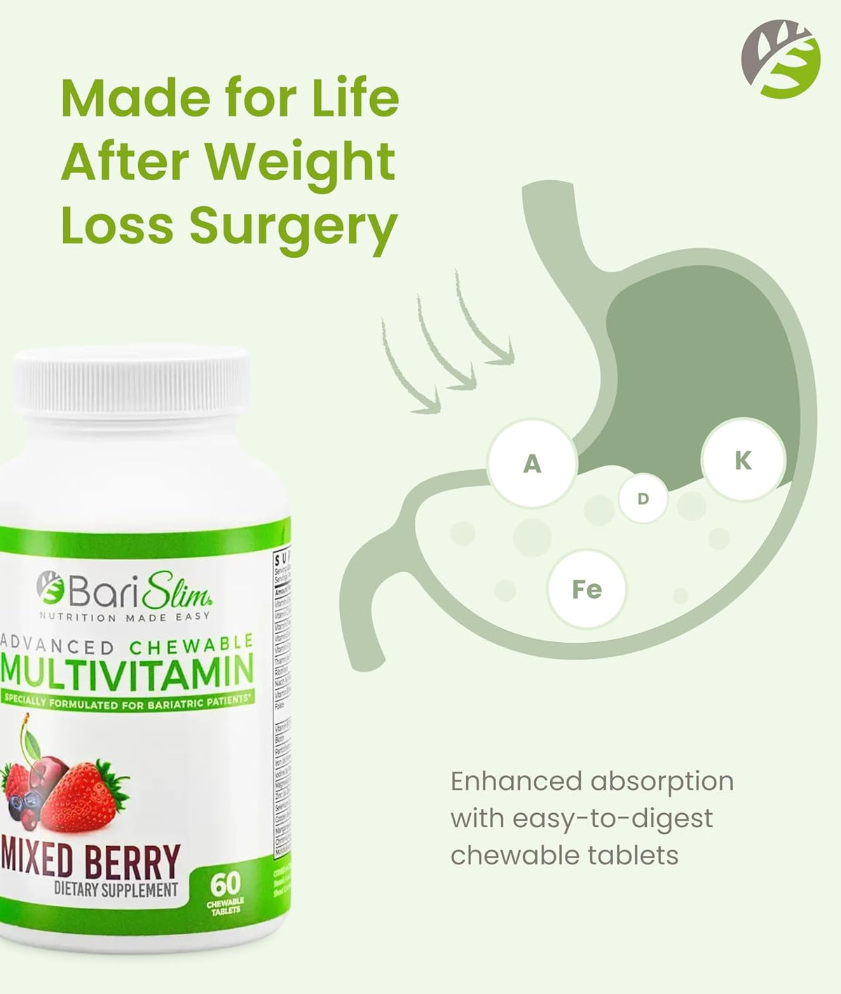 BariSlim Advanced Chewable Bariatric Multivitamin Tablets - Mixed Berry, 60 Chewable Tablets - görsel 3