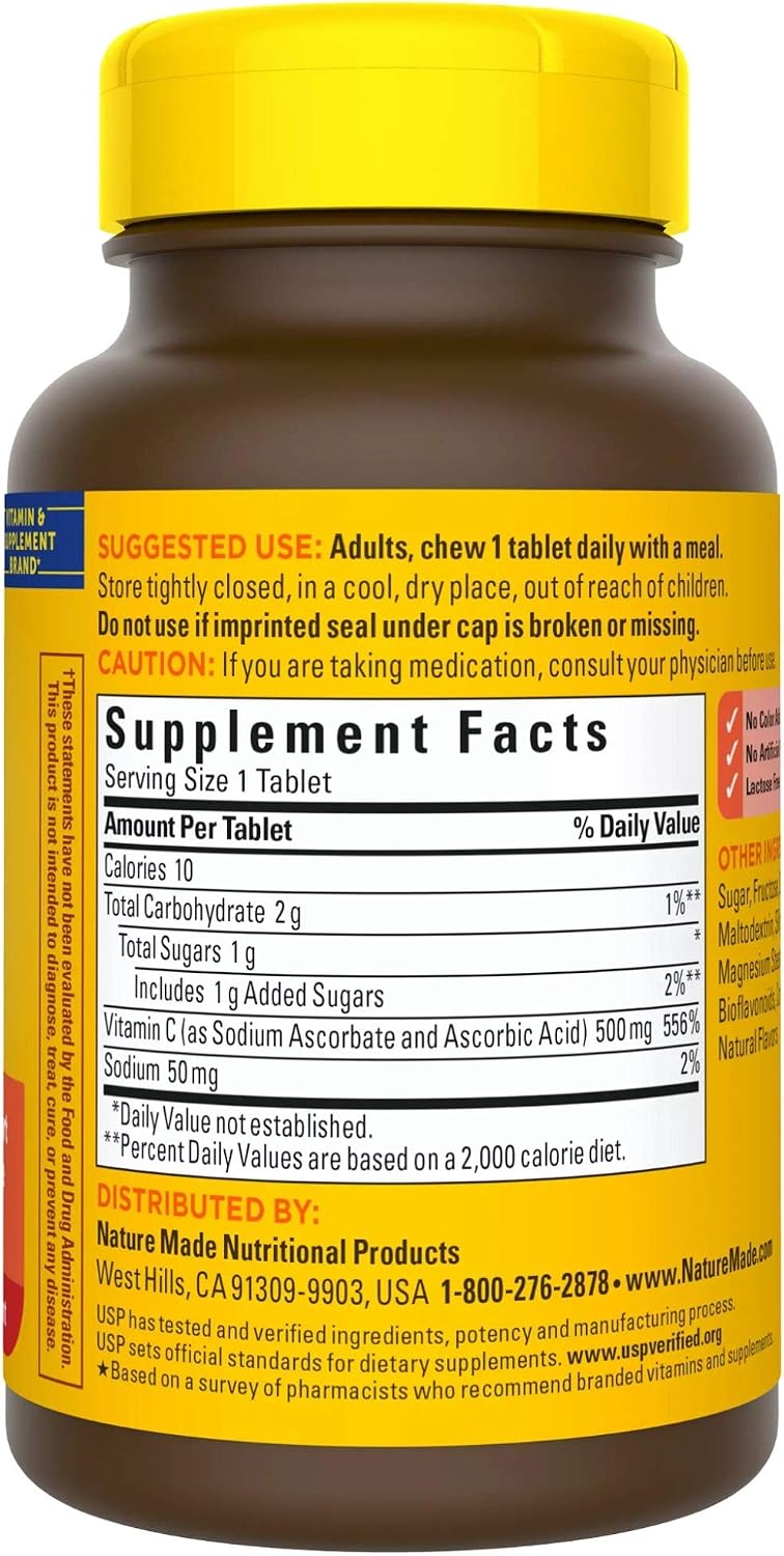 Nature Made Chewable Vitamin C 500 mg Tablets, 60 Count (Pack of 3) - görsel 9