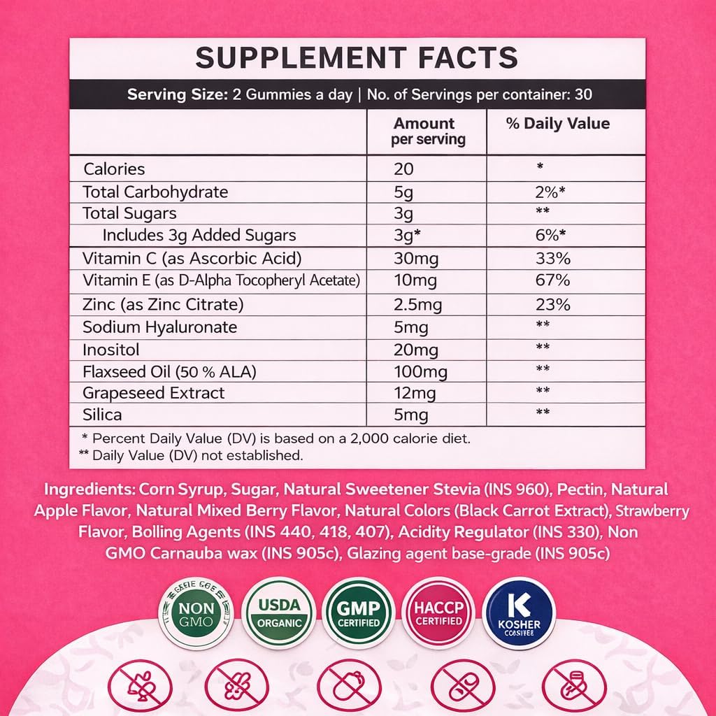 Wellrite Glow Skin Gummy Vitamins – Apple Flavoured – 60 Gummies - görsel 6
