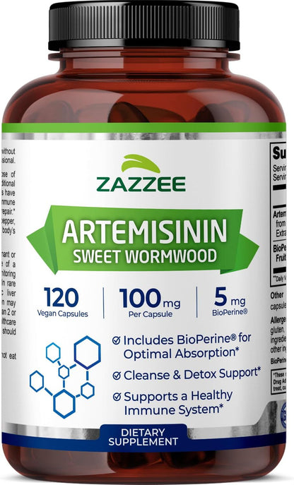 Zazzee High Absorption Artemisinin – 100 mg per Capsule with BioPerine, 120 Vegan Capsules