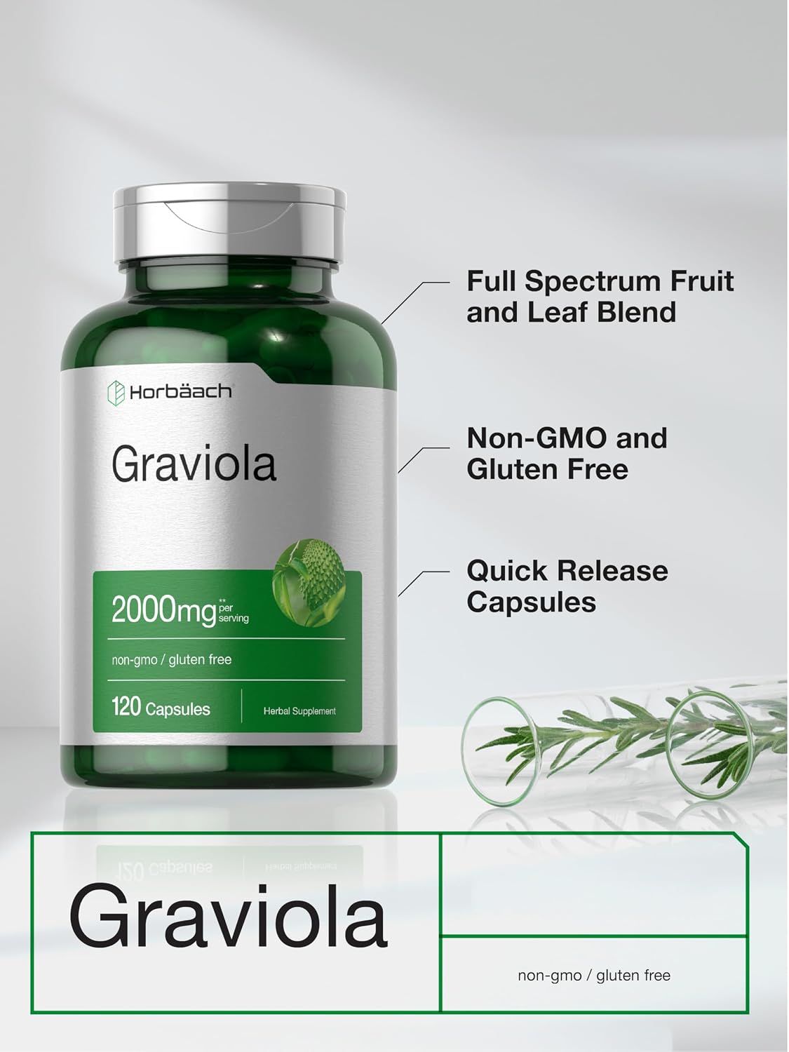 Horbäach Graviola Capsules | 120 Count | Soursop (Annona Muricata) | Non-GM & Gluten-Free Food Supplement - görsel 4