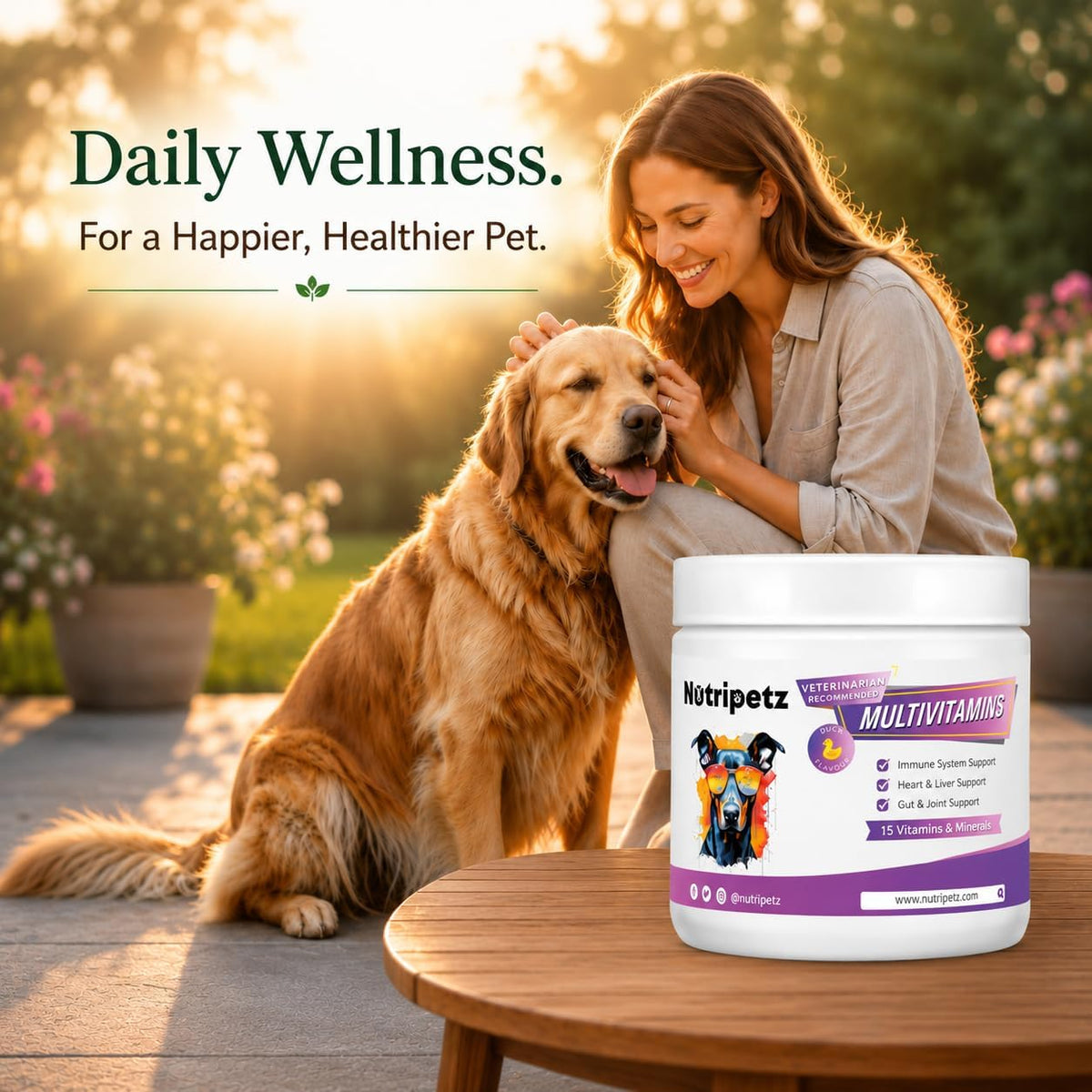 Nutripetz 15 Vitamins & Minerals Pet Supplement - 120 Soft Chews, Duck Flavour - All-in-One with Glucosamine & Probiotics for Dogs & Cats - görsel 8