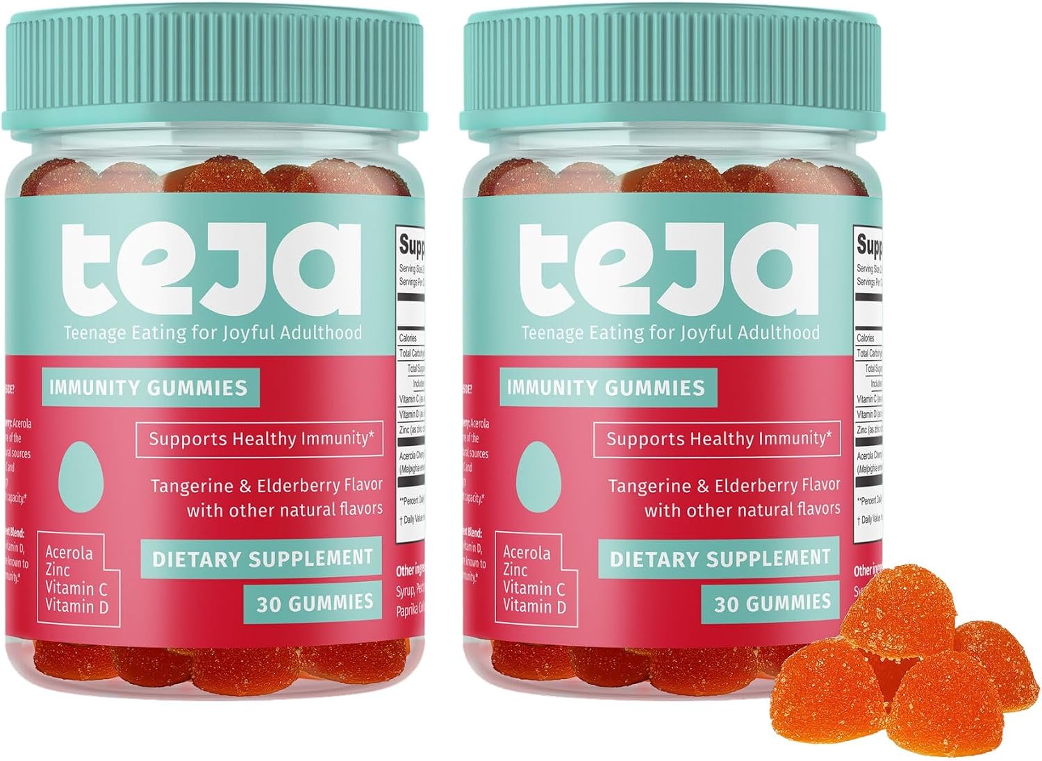 TEJA Immune Support Gummies for Teens – Daily Immune Multivitamin with Vitamin C, D, Zinc & Acerola (2-Pack, 60 Gummies) - görsel 1