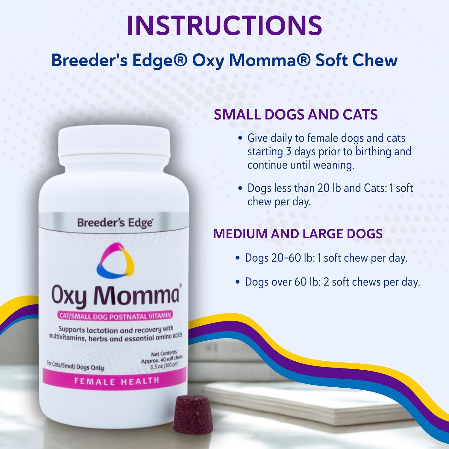 Breeder's Edge Oxy Momma Soft Chews - Postnatal Supplement for Dogs & Cats, 40 Count - görsel 7