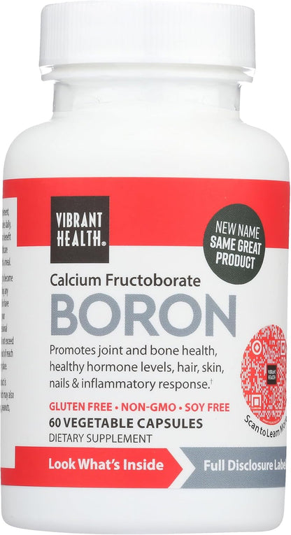 Vibrant Health Super Natural Boron - Calcium Fructoborate Supplement for Joint, Hormone and Connective Tissue Support (60 Capsules)