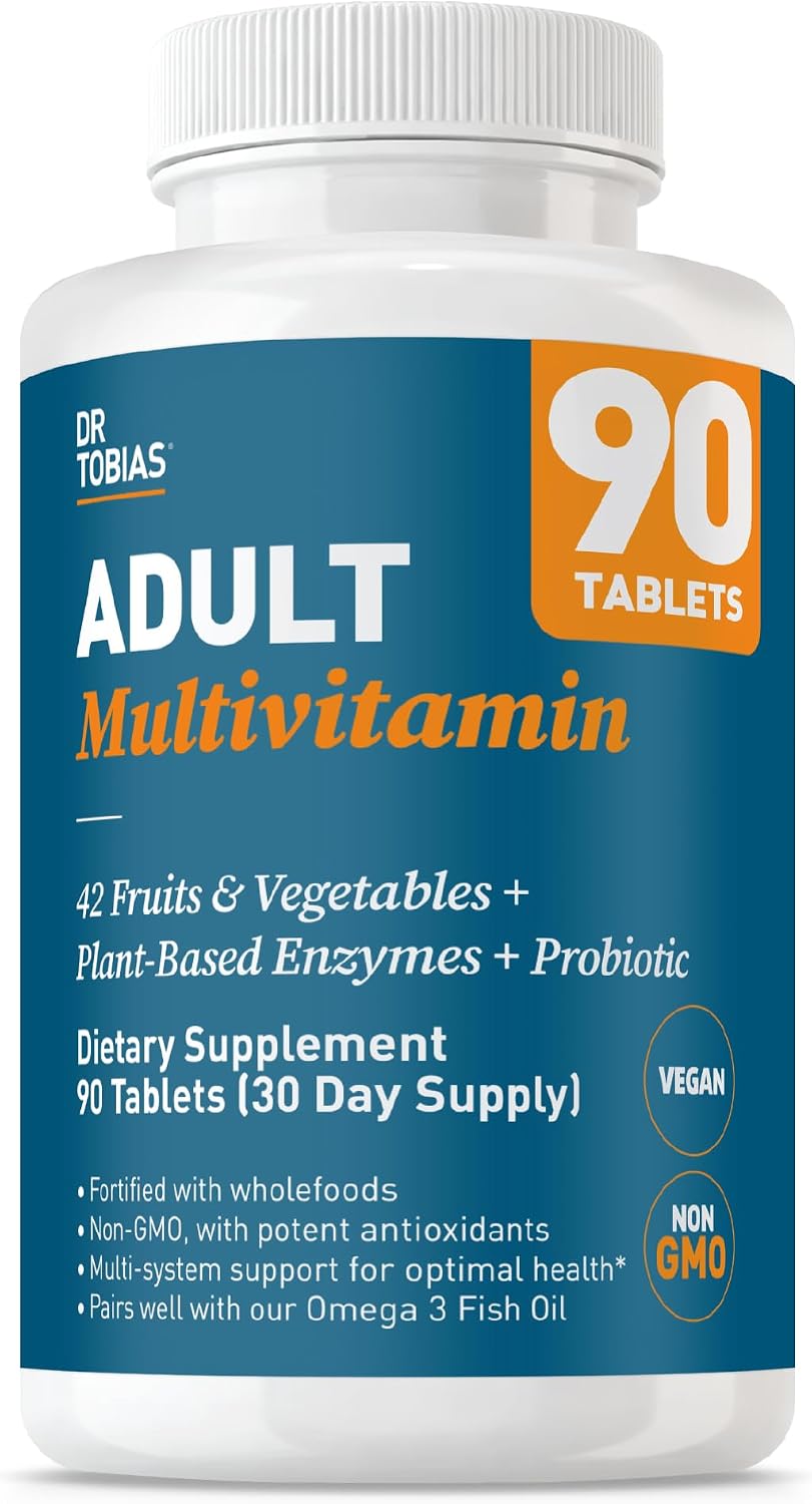 Dr. Tobias Adult Multivitamin for Women & Men – Immune Supporting Vitamins from 42 Fruits, Vegetables, Plus Probiotics, Vegan, Non-GMO (90 Tablets) - görsel 1