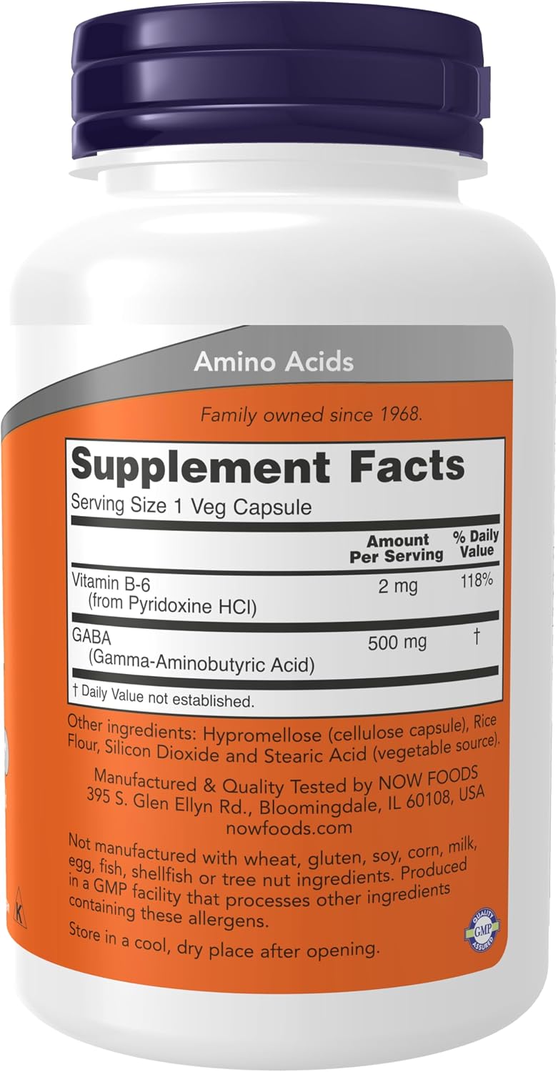 NOW GABA 500 mg, 100 Vegetable Capsules - görsel 2