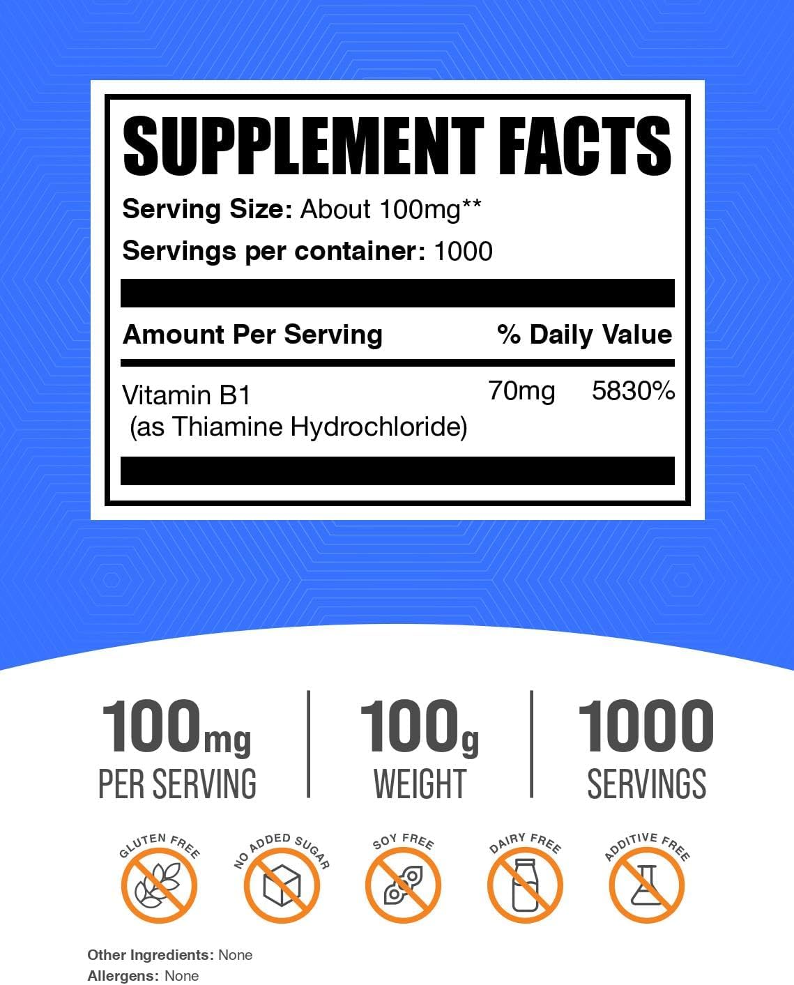 BulkSupplements Thiamine HCl Powder - Vitamin B1 Supplement, 100mg per Serving, 100g - görsel 2