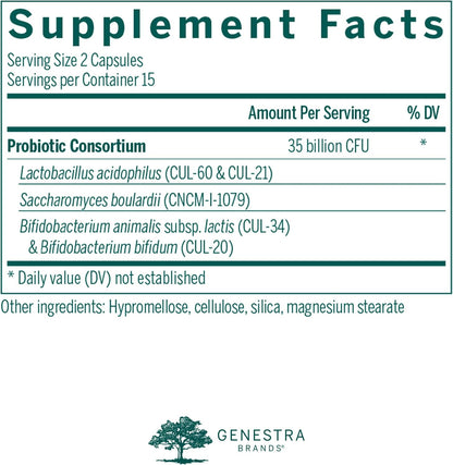 Genestra Brands - HMF Travel - Shelf Stable Probiotics to Support Gastrointestinal Health When Traveling - 30 Capsules
