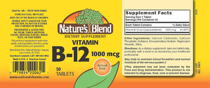 Nature's Blend Vitamin B12 Tablets, 1000 mcg, 50 Tablets