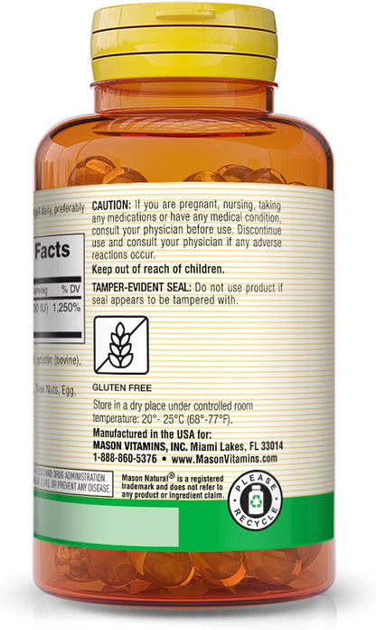 MASON NATURAL Vitamin D3 250 mcg (10,000 IU) – Supports Overall Health, Strengthens Bones and Muscles, from Corn Oil, 60 Softgels