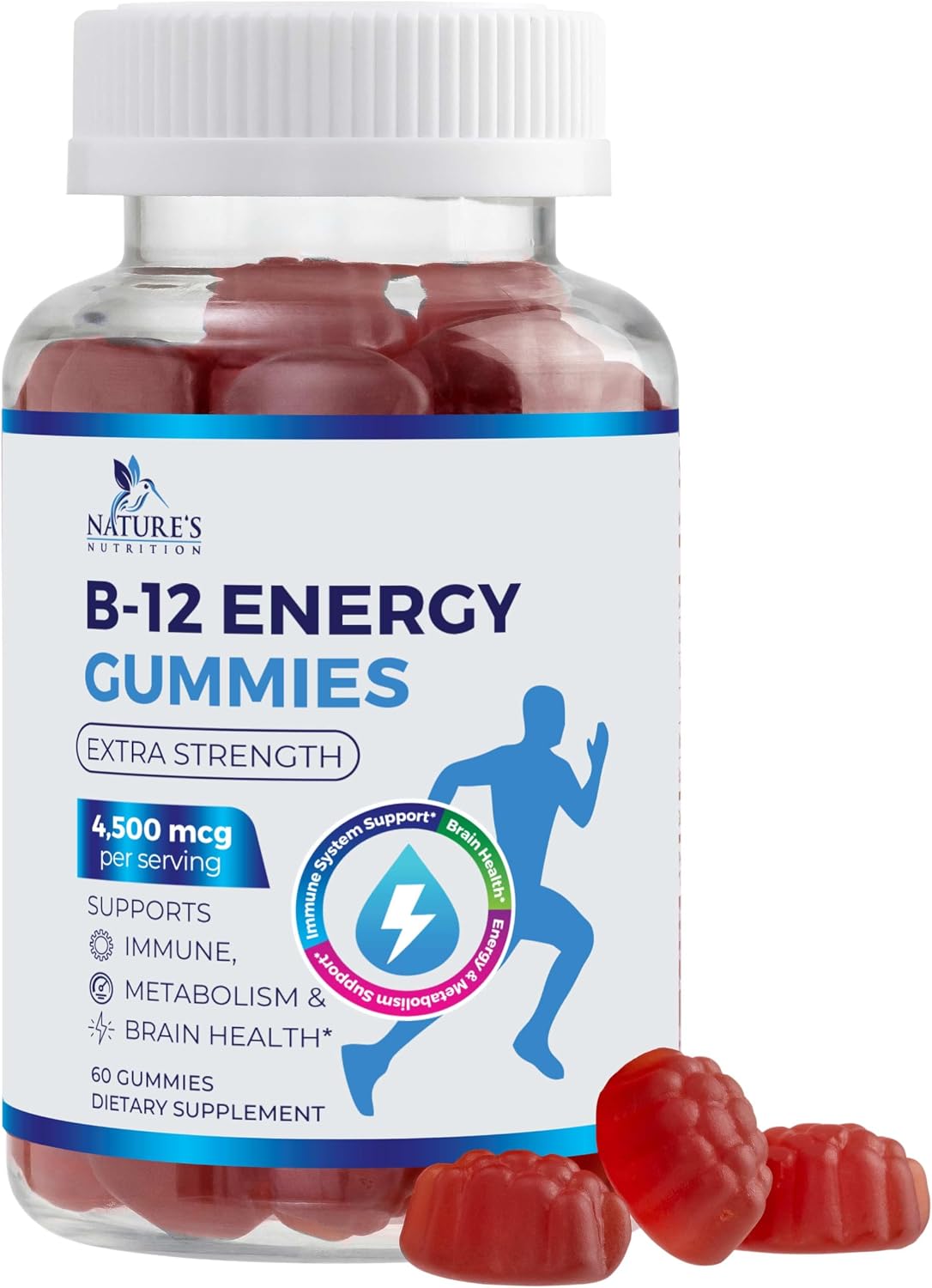 Nature's Nutrition B12 Energy Gummies - 4500 mcg - Extra Strength - Berry Flavour - 120 Gummies - görsel 10