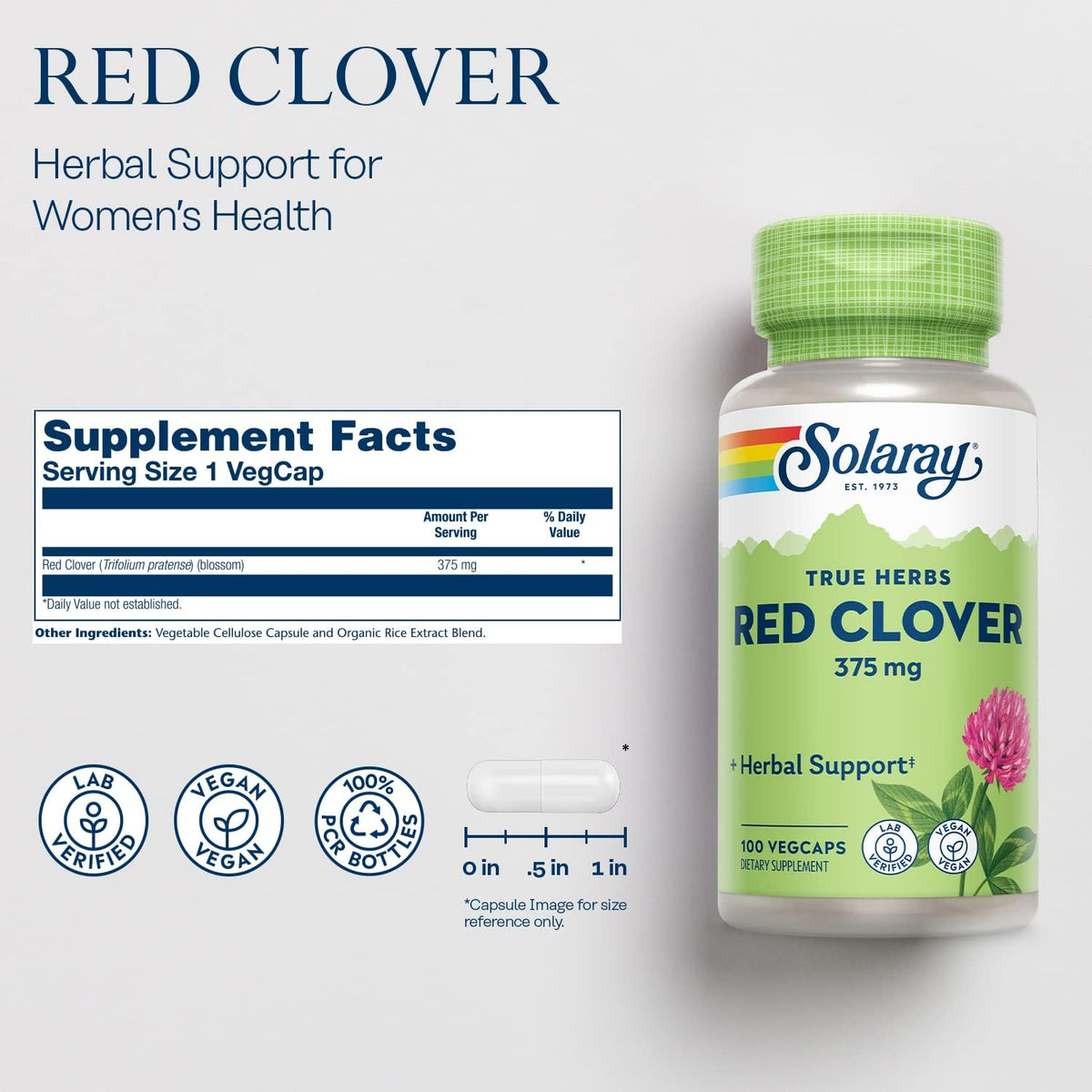 SOLARAY Red Clover 375 mg | Traditional Herbal Support for Women | Non-GMO & Vegan | 100 VegCaps - görsel 2
