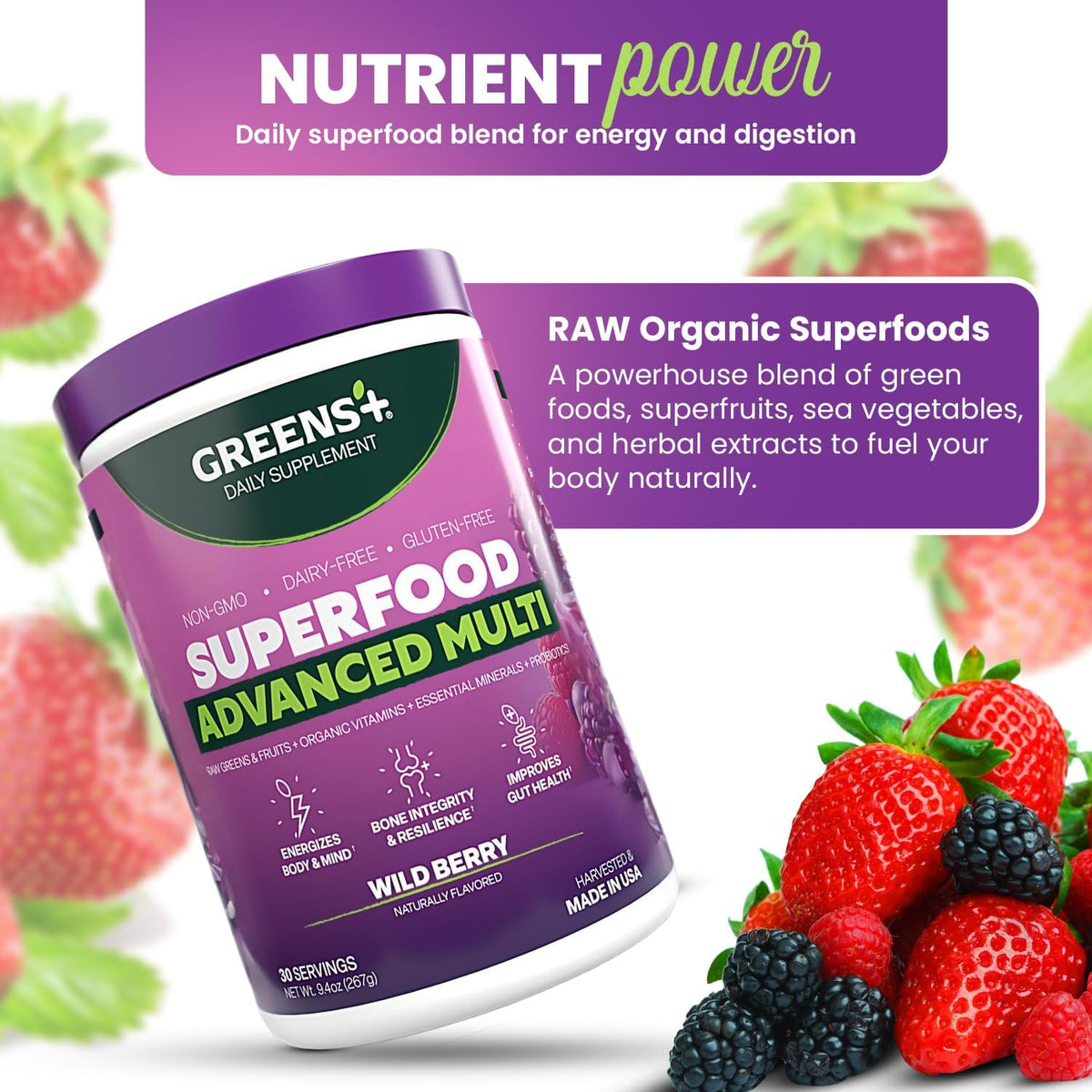 Greens+ Advanced Multi Wild Berry Superfood Powder - görsel 6