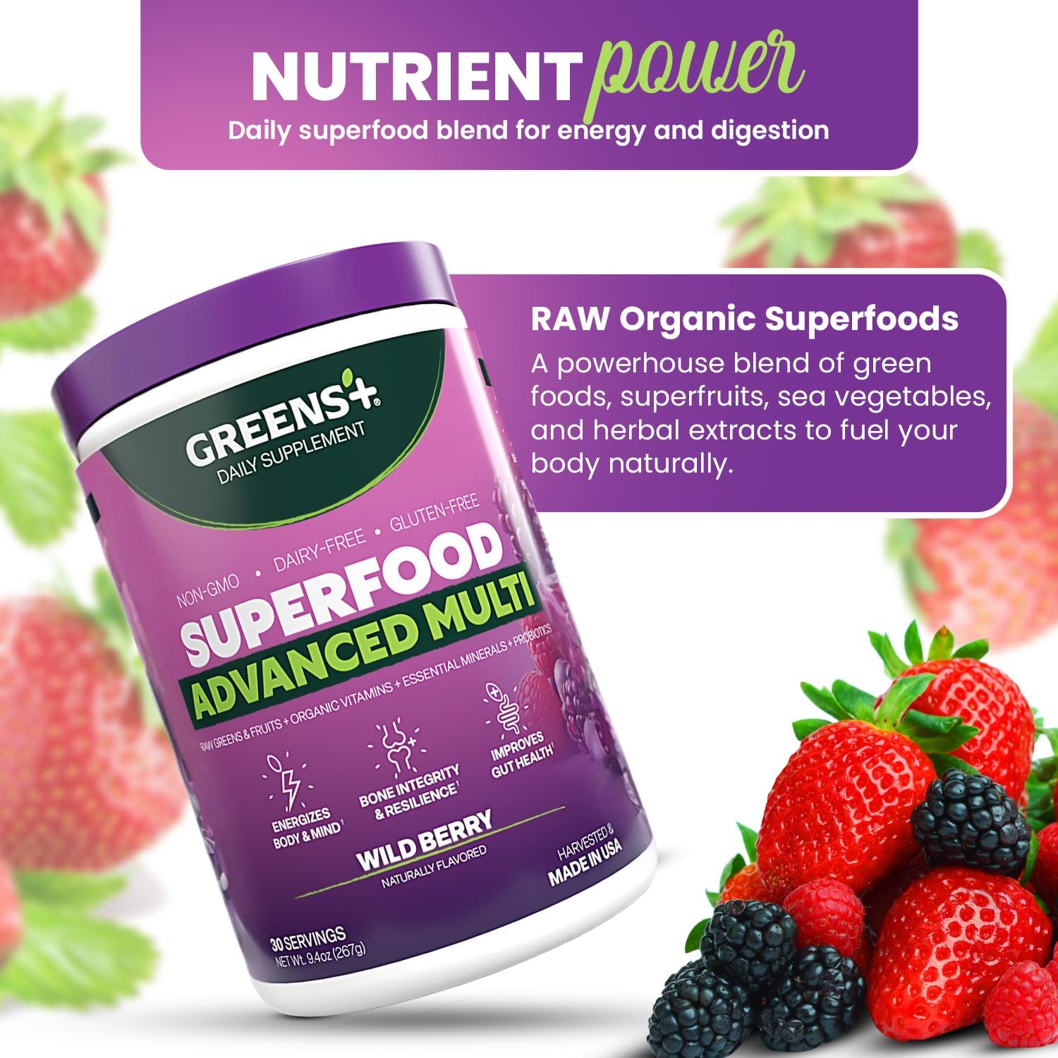 Greens+ Advanced Multi Wild Berry Superfood Powder - görsel 6