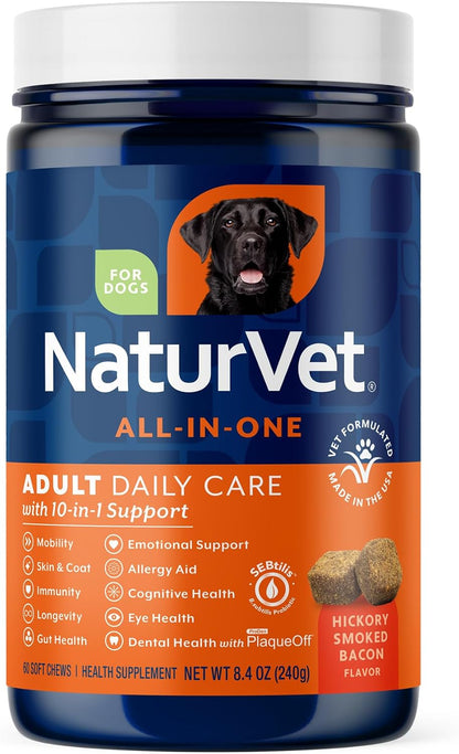 NaturVet All-in-One Dog Supplement – Multivitamin with Joint, Digestion, Skin & Coat Support – 120 Soft Chews