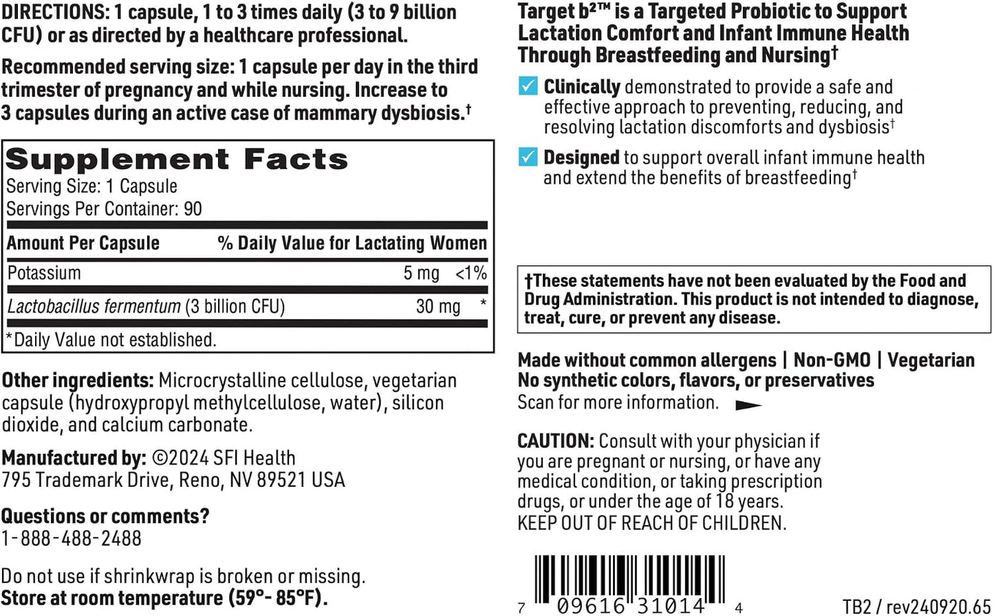 Klaire Labs SFI Health Ther-Biotic Target B2 Breastfeeding Supplement for Lactation Support - Lactobacillus Fermentum Probiotic - 90 Capsules - görsel 5