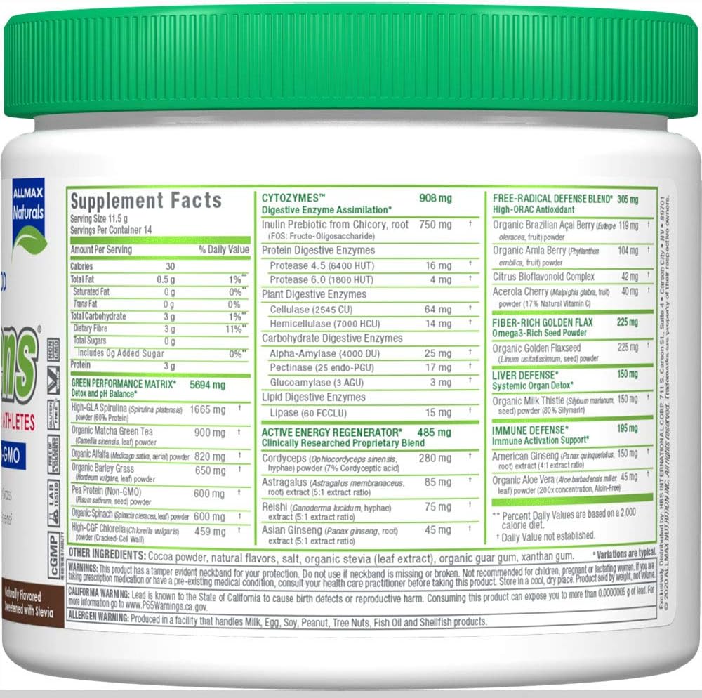 ALLMAX CytoGreens Super Greens Powder, Chocolate, 14 Servings - görsel 3